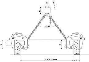 UCHWYT DO PODNOSZENIA KRĘGÓW BETONOWYCH TYP UB - WYMIAR
