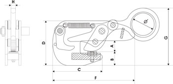UCHWYT DO PRZENOSZENIA DWUTEOWNIKÓW Z BLOKADĄ TYP UPDX - WYMIAR